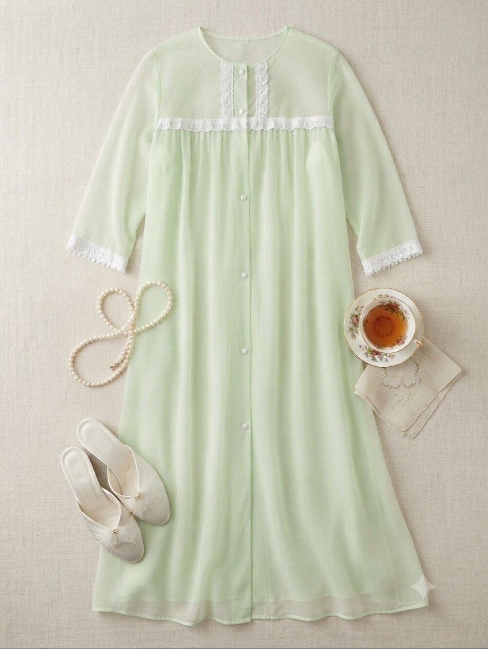 Vintage Lorraine Lime Green Sheer Lingerie Duster Robe